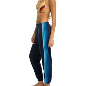 Aviator Nation Navy Track Pants with Blue Stripes